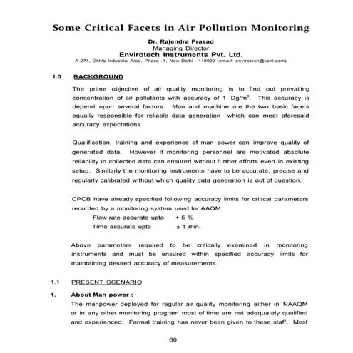 Some critical facets in air pollution