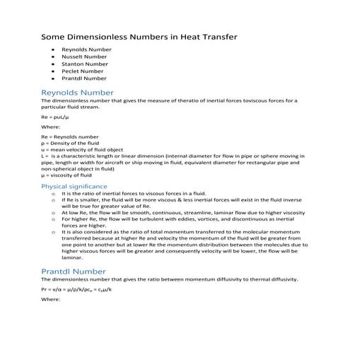 Some dimensionless numbers in heat transfer