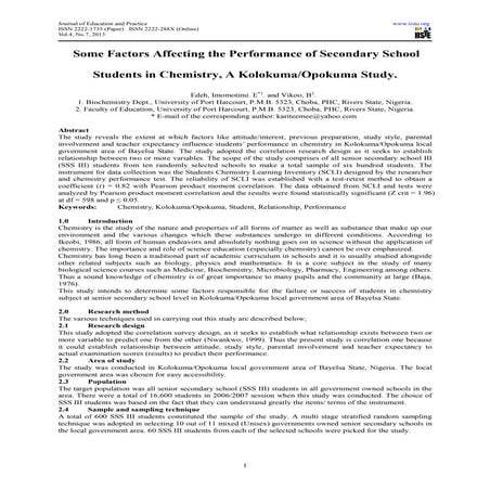  Some factors affecting the performance of secondary school students in chemi...