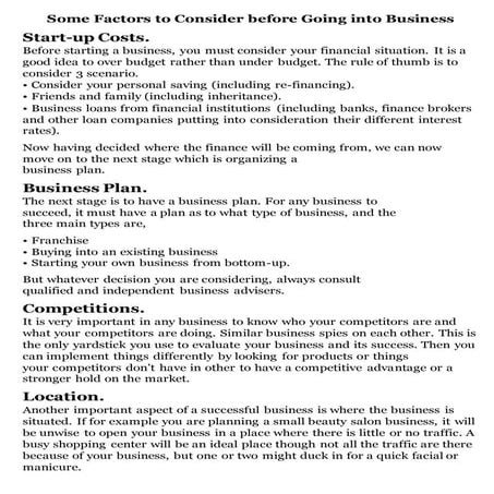 Some factors to consider before going into business | DOCX