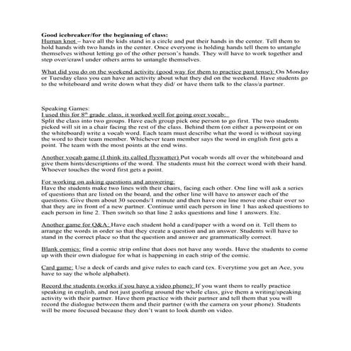 Some game ideas for class