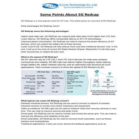 Some Points About 5G Redcap | E-Lins Technology