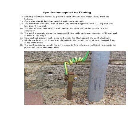 Specification required for Earthing