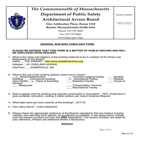 Somerville, Ma Arts at the Armory building inaccessible-  state complaint Mar...