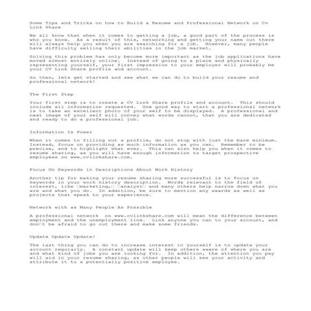 Some tips and tricks on how to build a resume and professional network on cv ...
