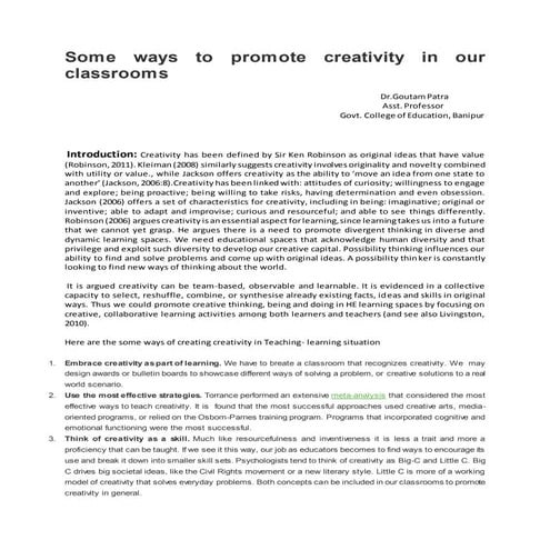 Some ways to promote creativity in our classrooms