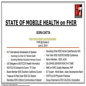 STATE OF MOBILE HEALTH on FHIR by Gora Datta at ScaleLA