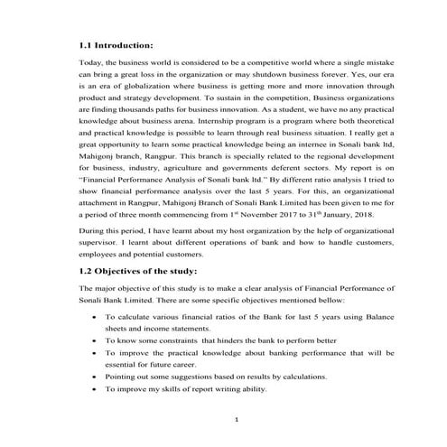 Financial Performance Analysis of Sonali Bank