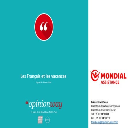 Mondial Assistance - Les Français et les vacances - Vague 19 - Par OpinionWay...