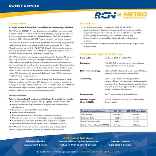 RCN Metro Sonet Service