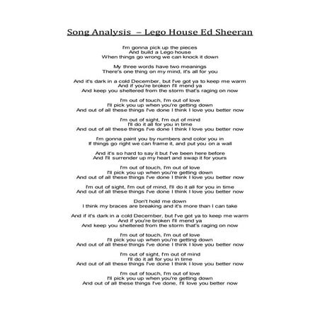 Song analysis  – lego house ed sheeran