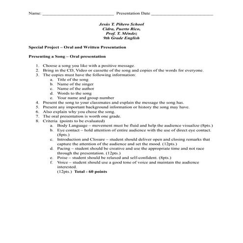 Song Presentation Instructions