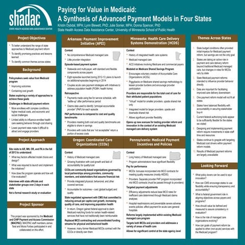Paying for Value in Medicaid: A Synthesis of Advanced Payment Models in Four ...