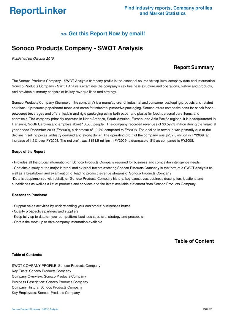 Sonoco Products Company Case Study Solution