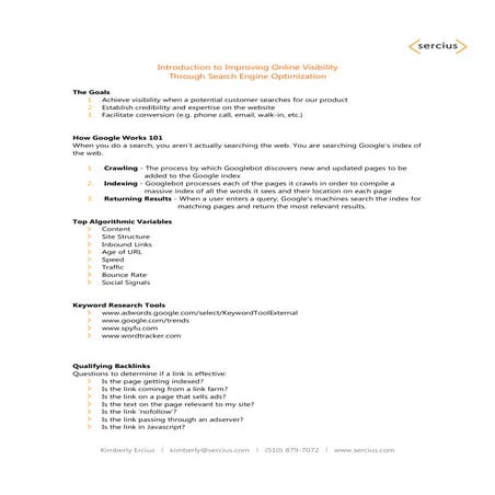 Sonoma Introduction to SEO Seminar Handout