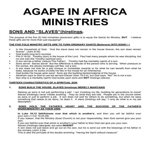 SONS AND “SLAVES”(hirelings)