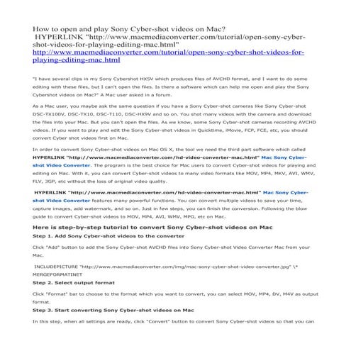 How to open Sony Cyber-shot videos for playing and editing on Mac?