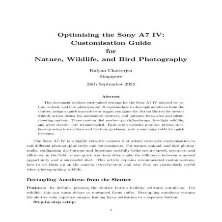 Optimising the Sony A7 IV: Customisation Guide for Nature, Wildlife, and Bird Photography