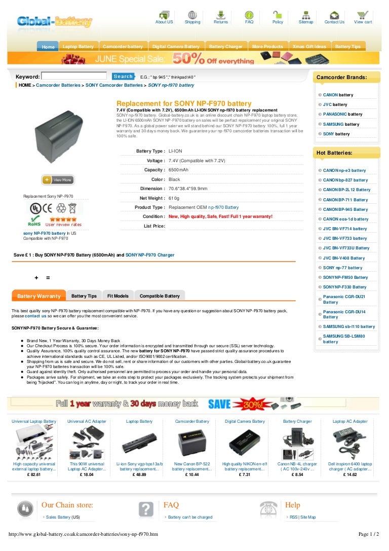Sony np f970 battery