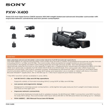Sony PXW-X400 XDCAM Brochure | PDF