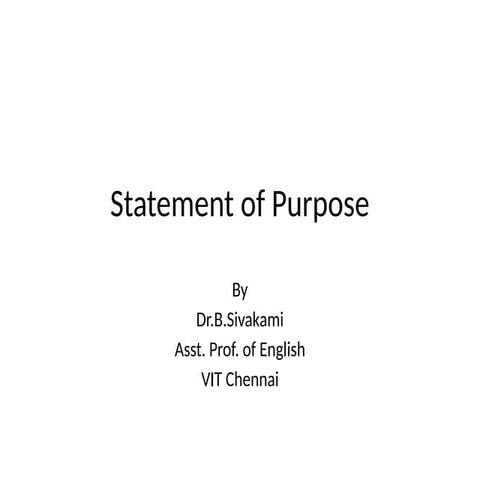 Statement of Purpose PPT for Vellore College Students