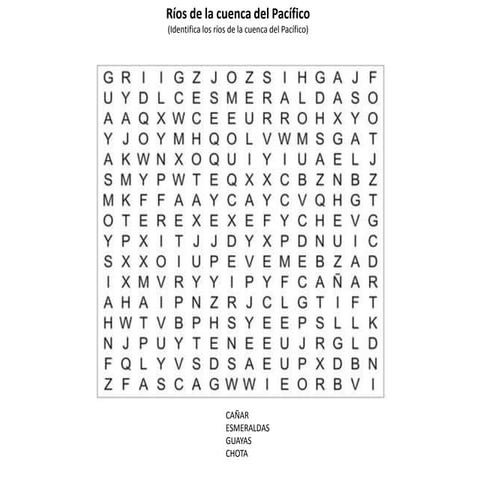 Sopa de letras cuencas del Pacífico