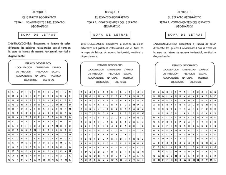 Sopa de letras de componentes del espacio geografico