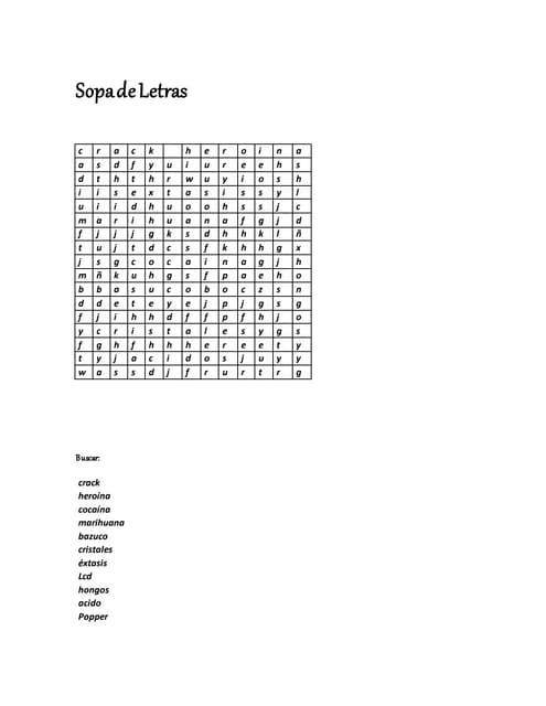 Sopa de letras drogas del mundo !!