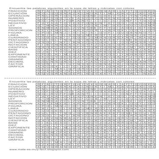 Sopa de letras mate 2 x hoja