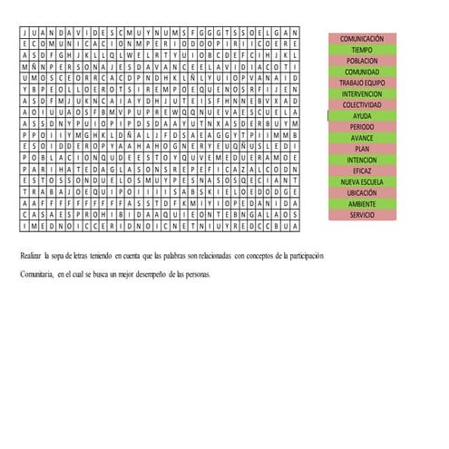 Sopa de letras participación comunitaria