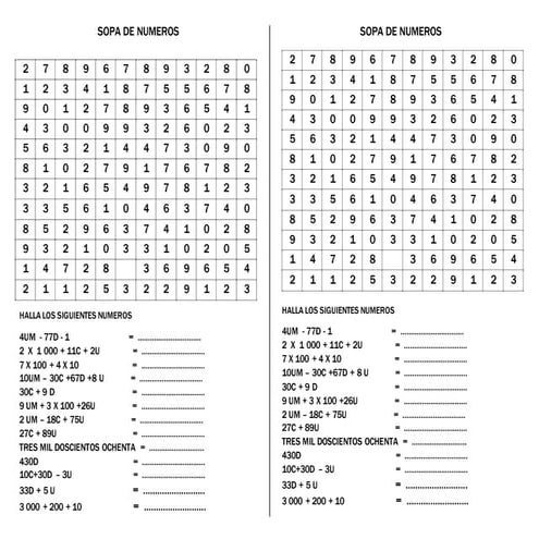 Matematicas Sopa De Letras De Numeros