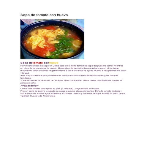 Sopa de tomate con huevo