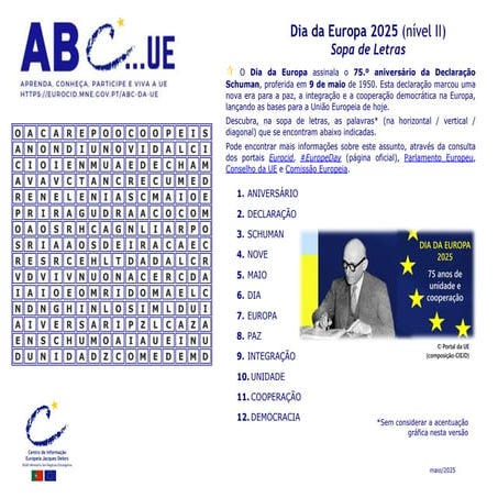 Sopa de letras | Dia da Europa 2025 (nível 2)