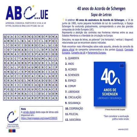Sopa de letras | 40 anos do Acordo de Schengen