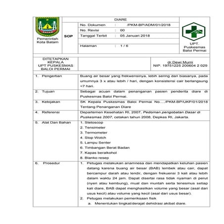 SOP DIARE BENAR. Tatalaksana Diare di Puskesmas.docx