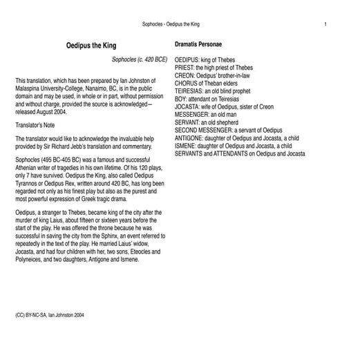 Sophocles-Oedipus Paraphrasing and details