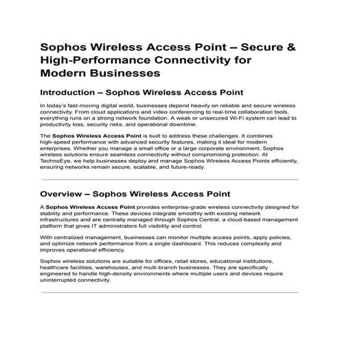 Sophos Wireless Access Point – Secure... | PDF