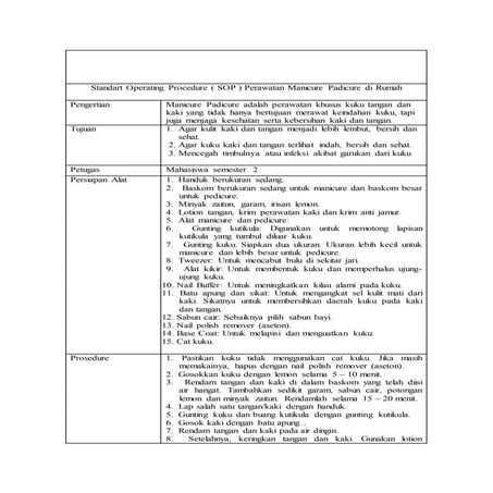 Standart Operating Procedure ( SOP ) Perawatan Manicure Padicure di Rumah