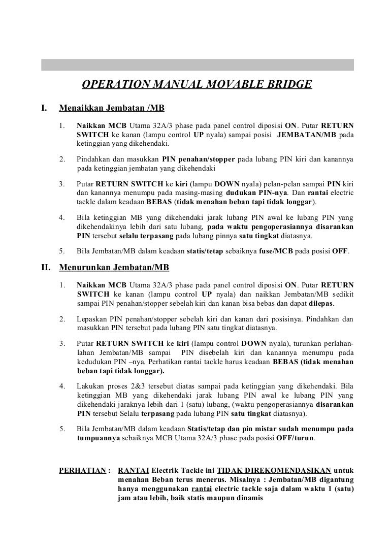OPERATION MANUAL MOVABLE BRIDGE (MB)
