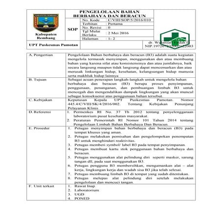 Sop pengelolaan limbah B3