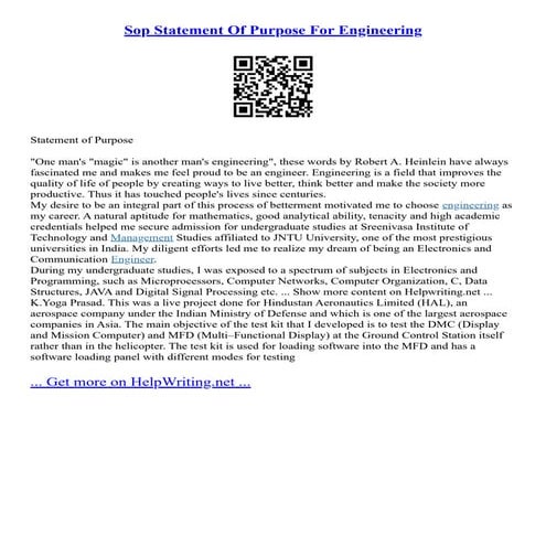 Sop Statement Of Purpose For Engineering