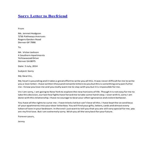 Sorry Letter to Boyfriend