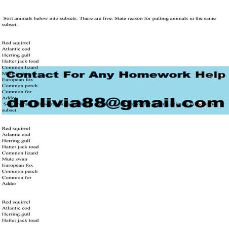 Sort animals below into subsets. There are five. State reason for.pdf