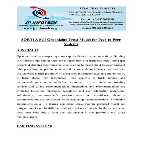 Sort a self o rganizing trust model for peer-to-peer systems