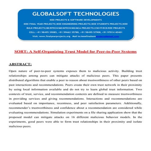 Sort a self organizing trust model for peer-to-peer systems