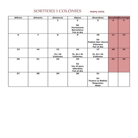 Sortides i colònies març