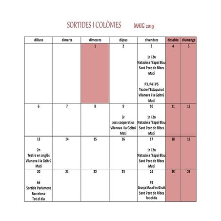 Sortides i colònies maig 2019