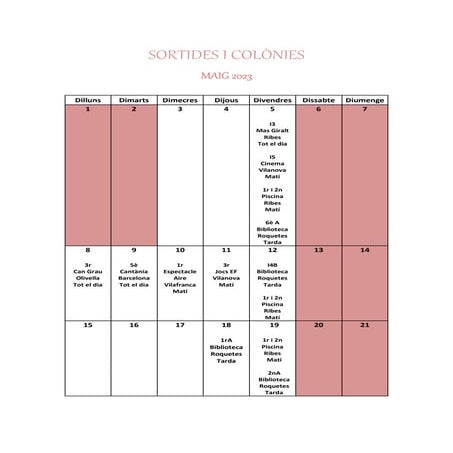 Sortides i colònies maig 2023