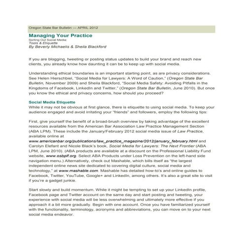 Sorting out Social Media: Tools and Etiquette