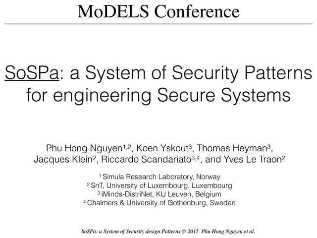 SoSPa: A System of Security Patterns for engineering Secure Systems